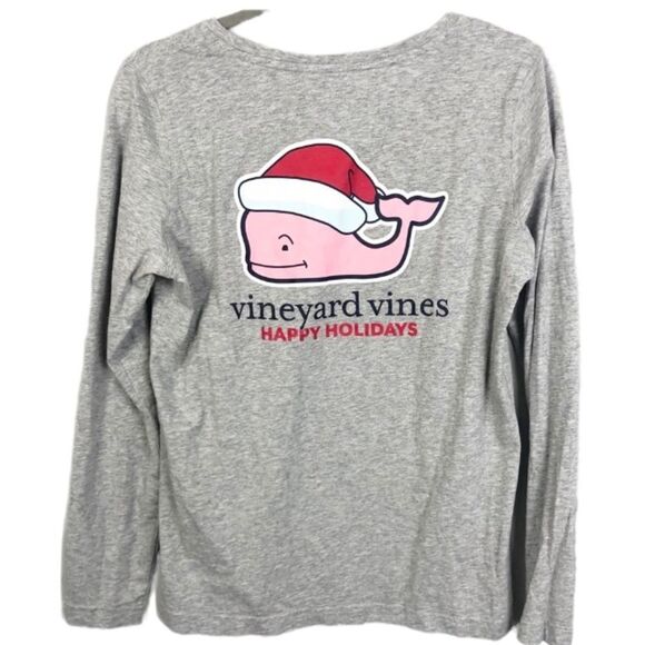 Vineyard, vines, happy holidays, long sleeve, gray pocket, tee size extra small - Picture 2 of 6